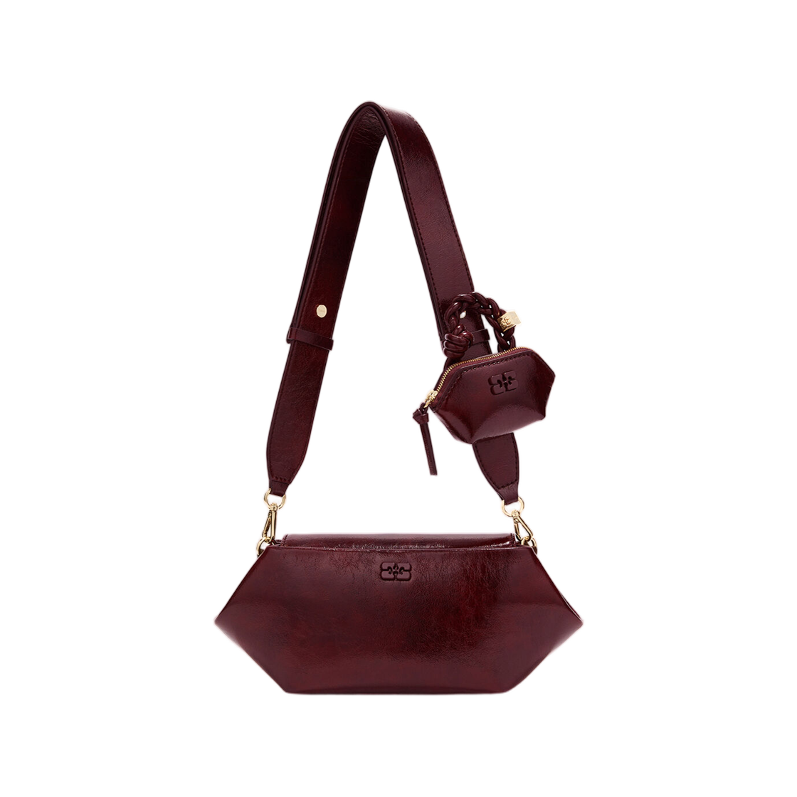 C1040070-436 Ganni Bou Bag East West Shine in Red Burgundy