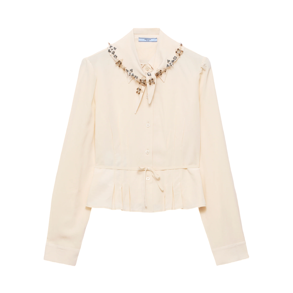 (W) 프라다 실크 매러케인 셔츠 내츄럴((W) Prada Silk Marocain Shirt Natural)