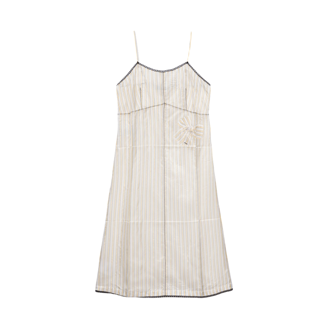 P3S80R-1ACY-F0010 (W) Prada Striped Dress with Bow Yellow