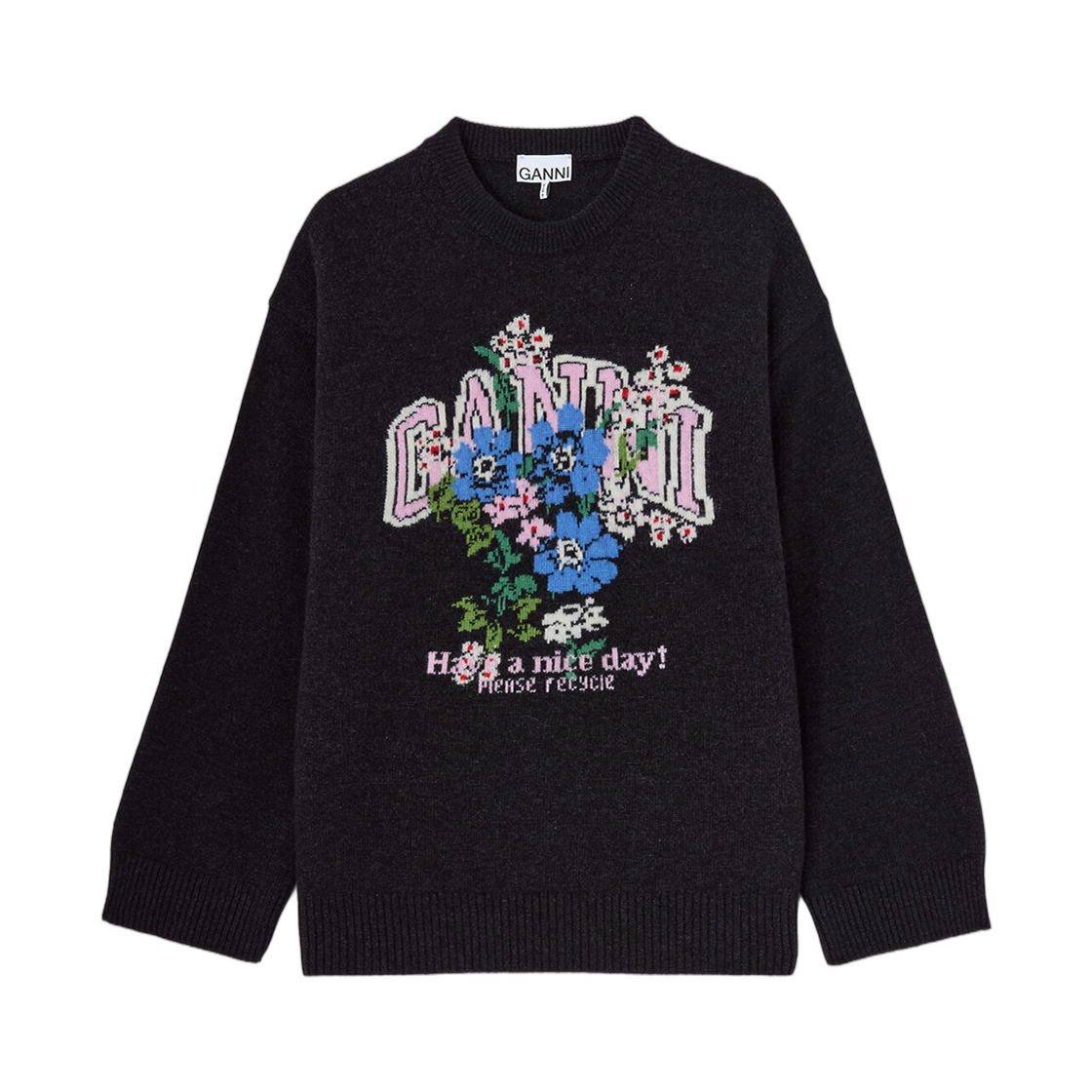 A1150054-252 (W) Ganni Oversized Jumper with Flowers Phantom