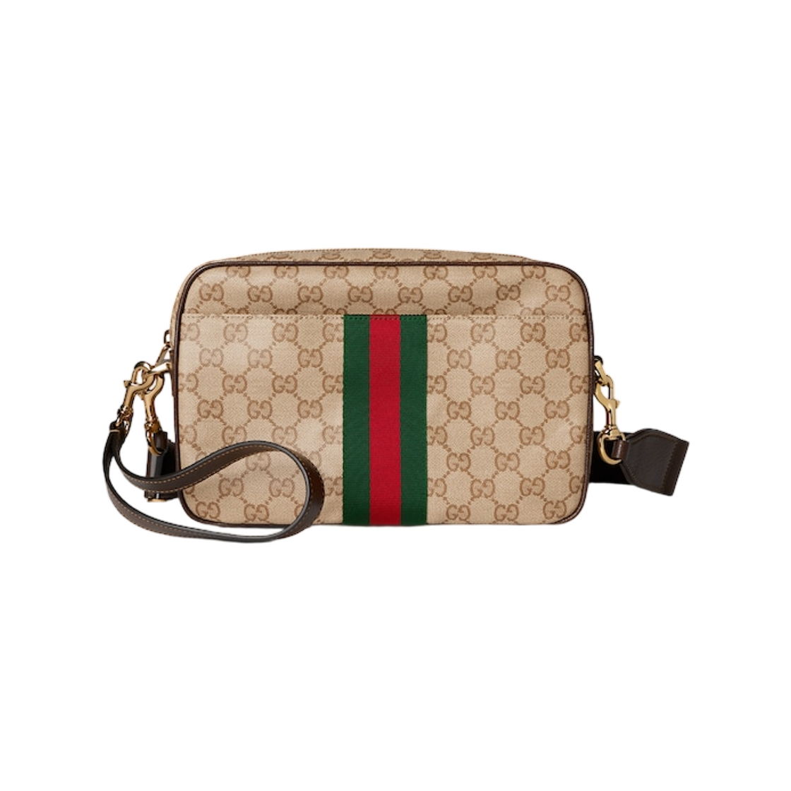 A006ZN-FAGIJ-8569 Gucci Small Crossbody Bag With Web Sand Brown