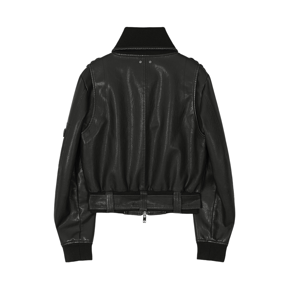 (W) 트리밍버드 하이넥 레더 봄버 자켓 블랙((W) Treemingbird High Neck Leather Bomber Jacket Black) - 2