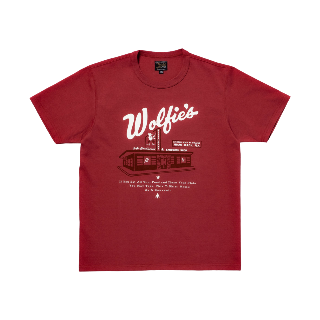 MC26039-091 The Real McCoy's Joe Mccoy Where Else But Wolfie's T-Shirt Cherry