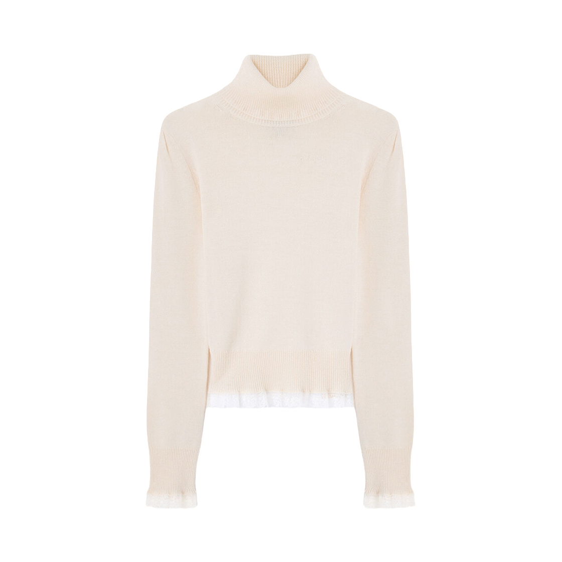 A1150062-135 (W) Ganni Turtleneck in Lace Merino Egret