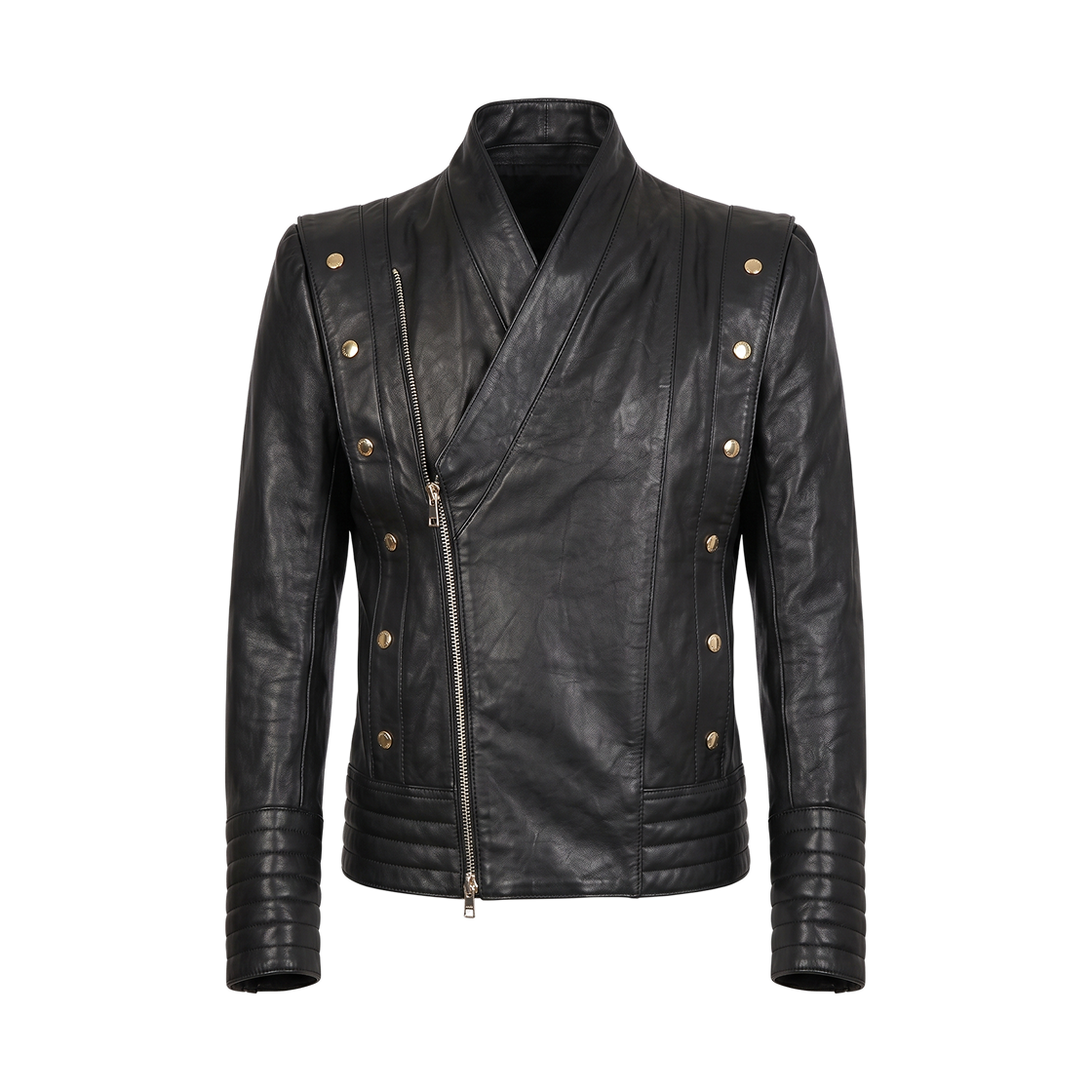 발망 램스킨 스냅 버튼 크로스오버 블루종 블랙(Balmain Lambskin Snap Button Crossover Blouson Black)