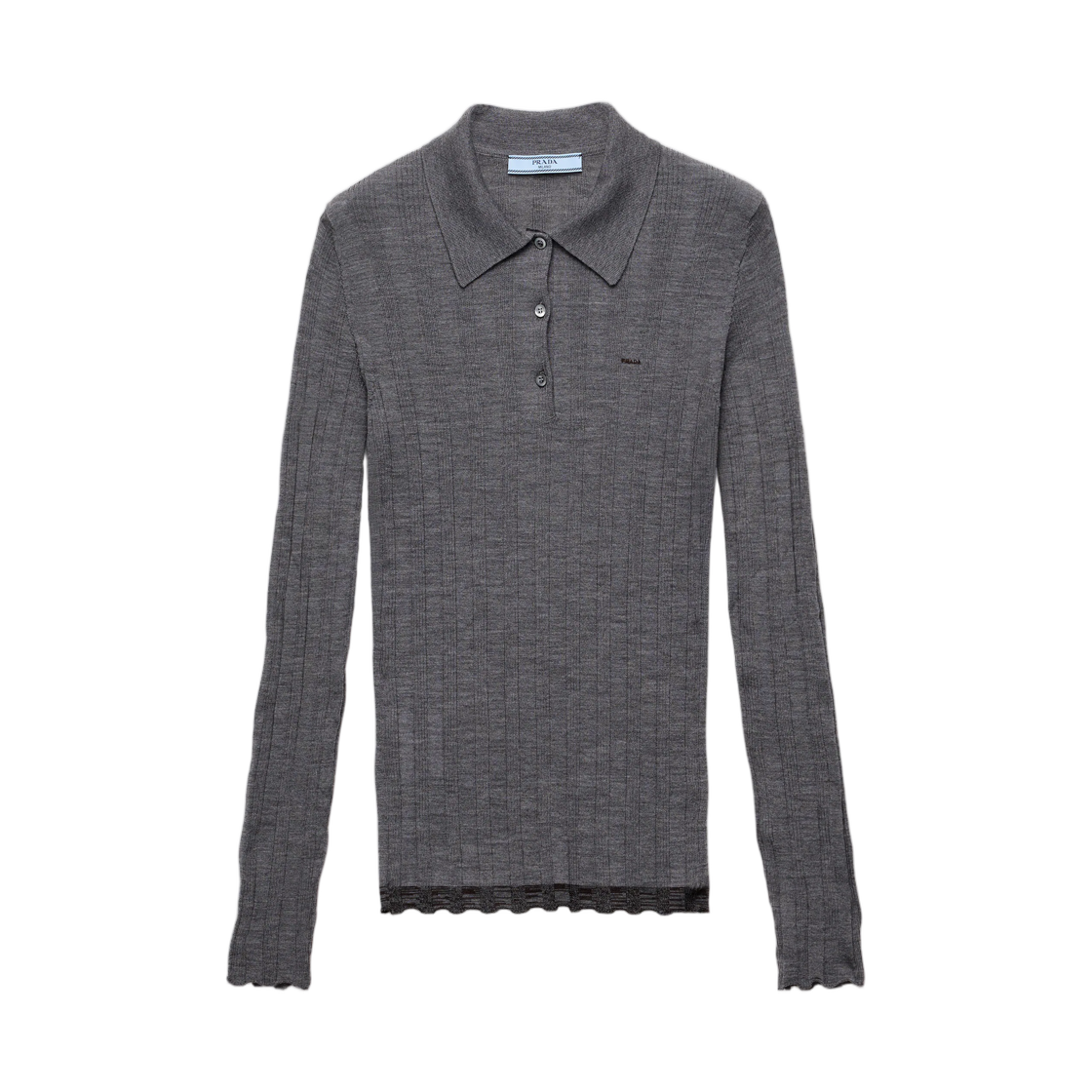 (W) 프라다 울 폴로 스웨터 슬레이트 다크 브라운((W) Prada Wool Polo Sweater Slate Dark Brown)