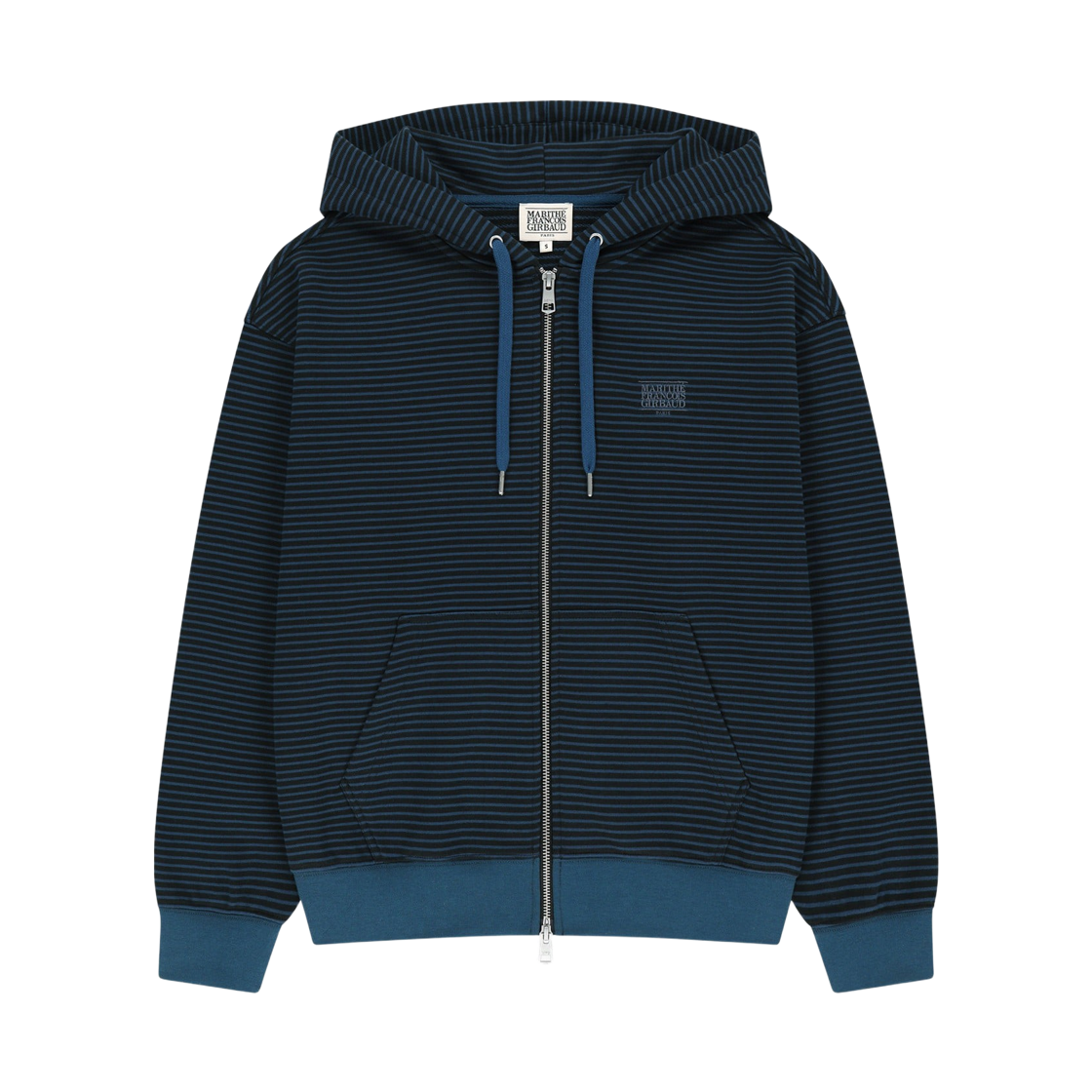 MFG46FHZ203-DBL Marithe Francois Girbaud Small Classic Logo Stripe Oversized Hoodie Zip-Up Dark Blue