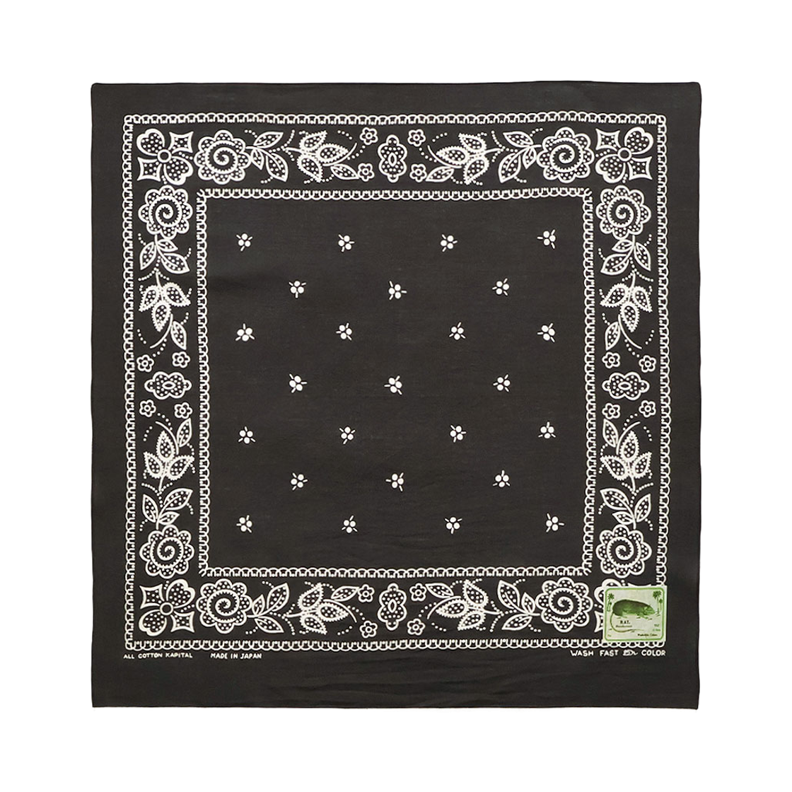 K2604BA522 Kapital Fastcolor Selvedge Bandana Escargot Flower Black