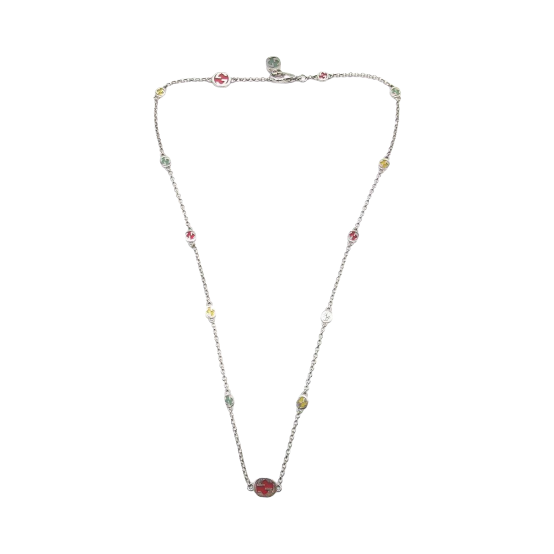 728953-J89B4-8519 Gucci Interlocking G Necklace With Multicolor Enamel Silver Aged Finish