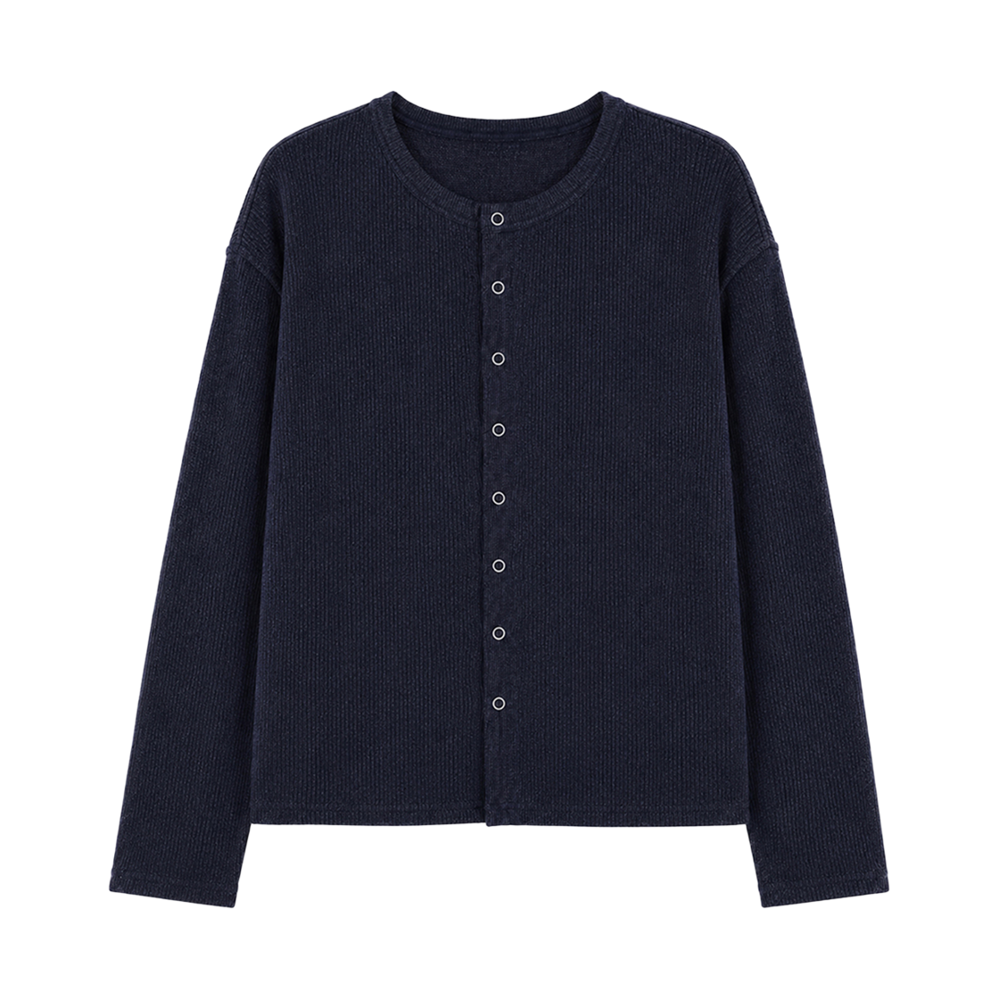 GC리치크롭니트가디건-네이비 GCLIP Ring Snap Round Neck Semi-Crop Knit Cardigan Navy