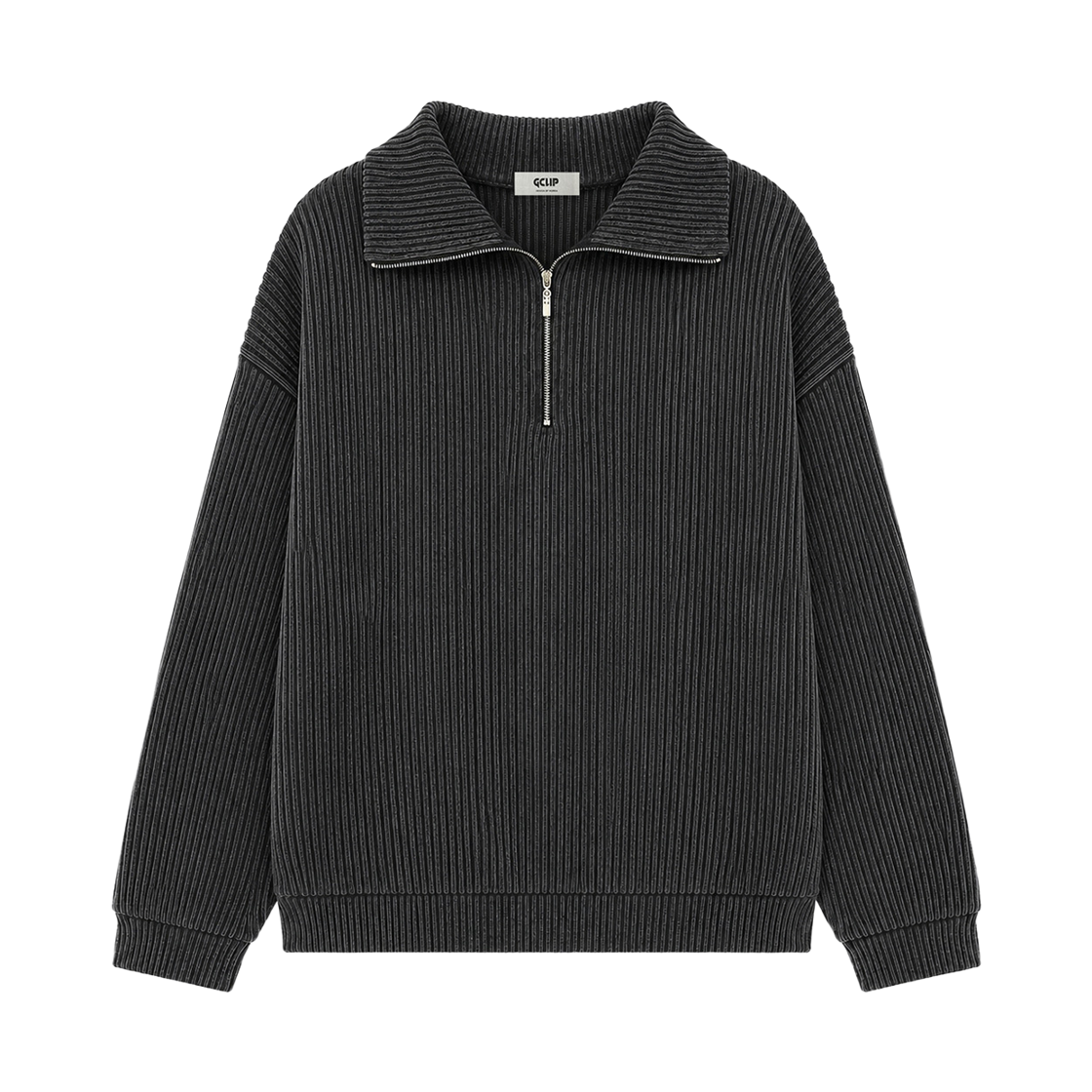 지크립 레귤러 핏 반 집업 카라넥 맨투맨 티셔츠 차콜(GCLIP Regular Fit Half-Zip Collared Sweatshirt Charcoal) - 2