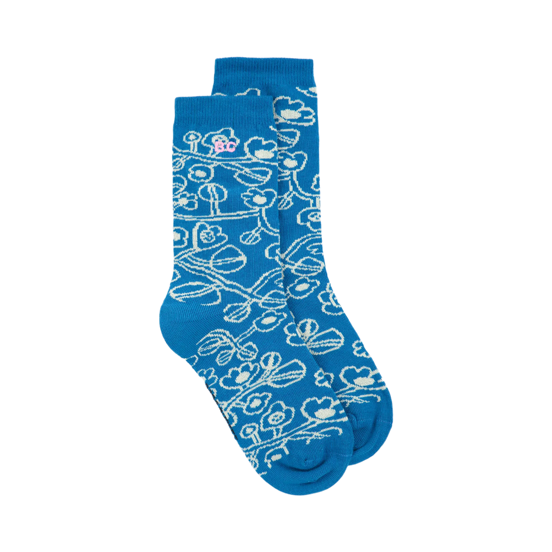 226AI012 (Kids) Bobo Choses Sketchy Flowers All Over Long Socks Light Blue