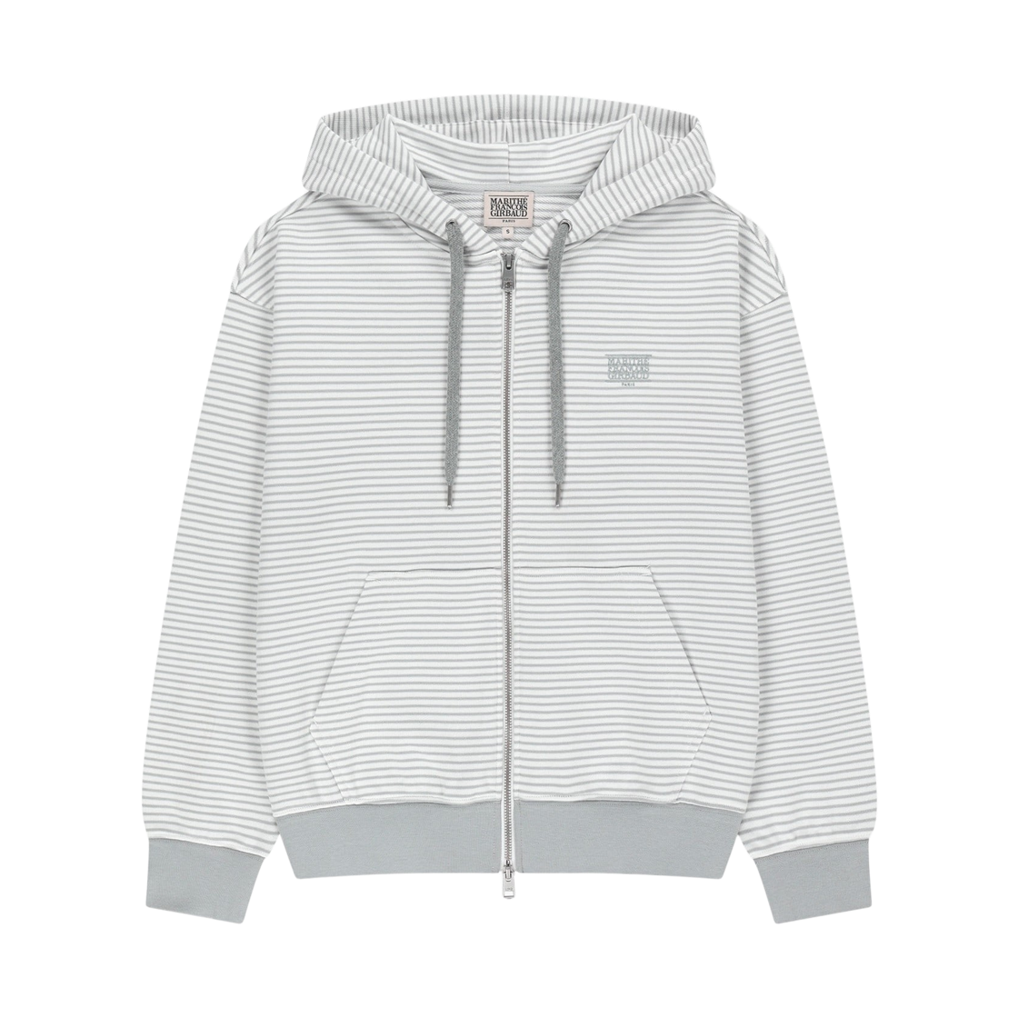 MFG46FHZ203-LGY Marithe Francois Girbaud Small Classic Logo Stripe Oversized Hoodie Zip-Up Light Gray