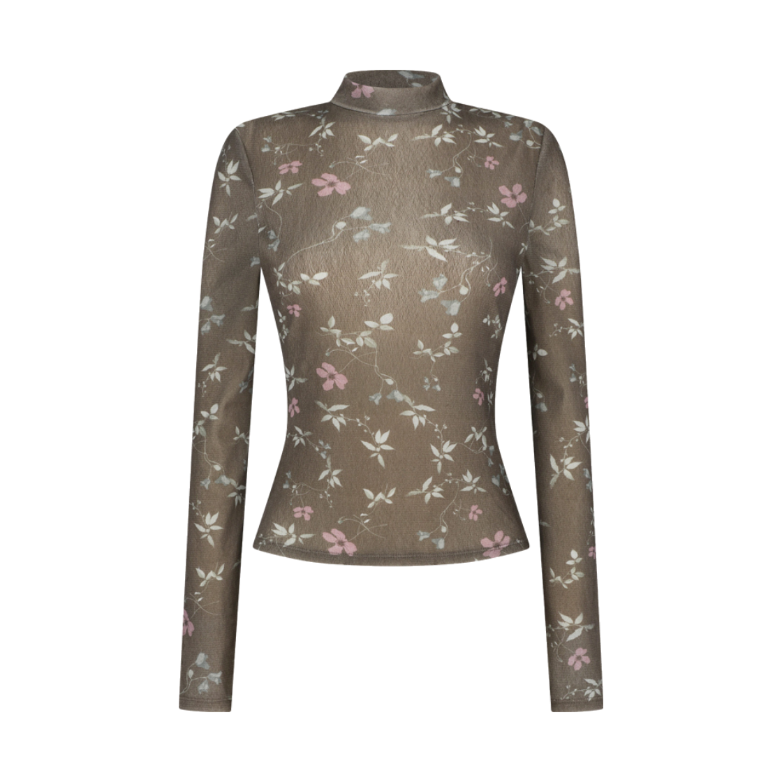 아모멘토 우먼 플로럴 모크넥 탑 브라운 - 26FW(Amomento Women Floral Mock Neck Top Brown - 26FW)