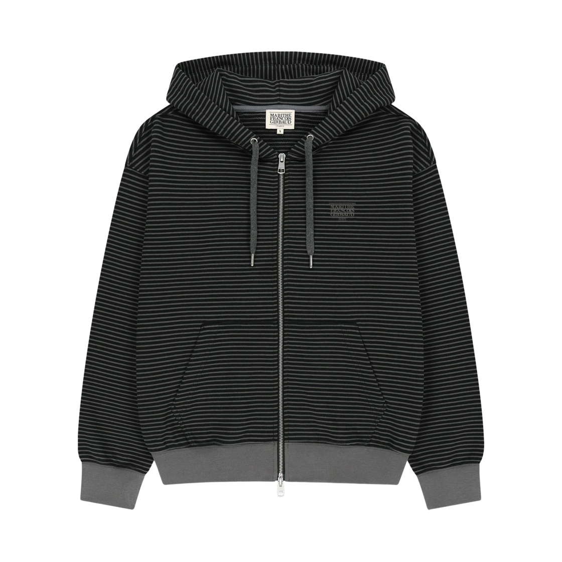 마리떼 프랑소와 저버 스몰 클래식 로고 스트라이프 오버사이즈 후드 집업 차콜(Marithe Francois Girbaud Small Classic Logo Stripe Oversized Hoodie Zip-Up Charcoal)