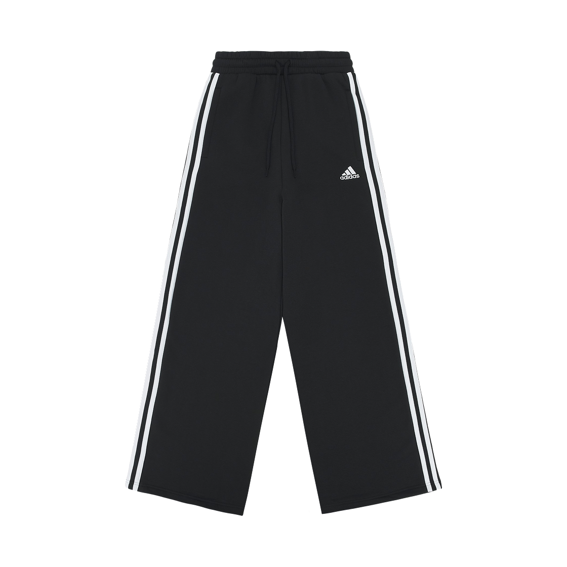 (W) 아디다스 에센셜 삼선 프렌치 테리 와이드 팬츠 블랙 - KR 사이즈((W) Adidas Essentials 3-Stripes French Terry Wide Pants Black - KR Sizing)