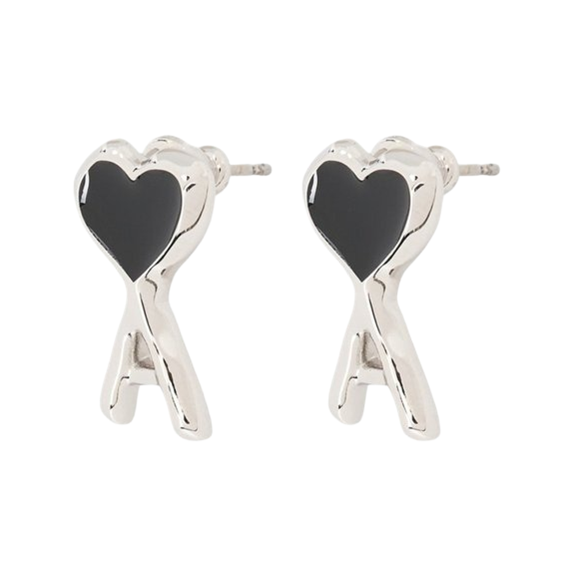 UJW465-HW0026-9002 AMI Brass Earrings with Black Hammered Ami De Coeur Silver Black