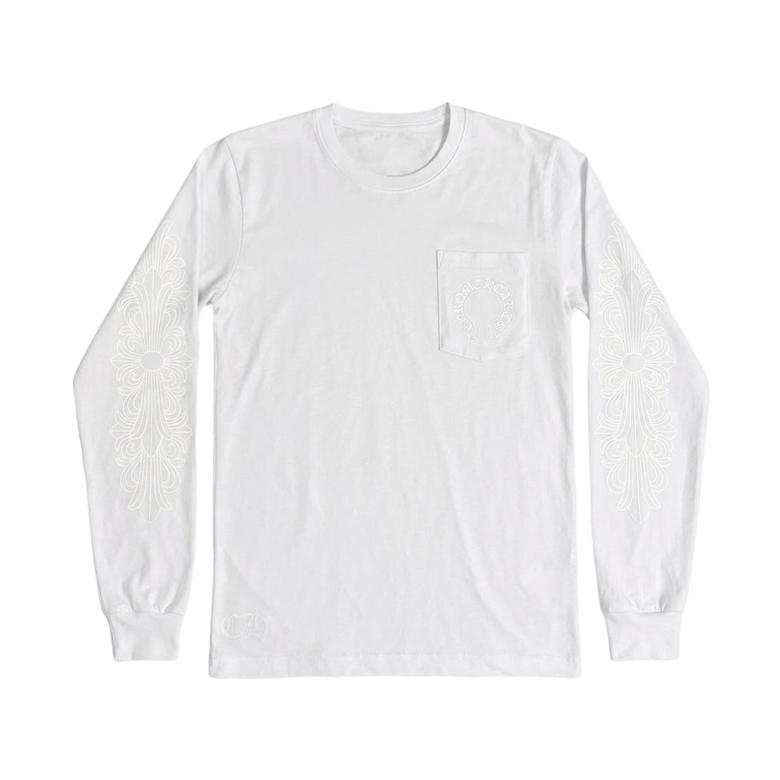 크롬하츠 홀스슈 로고 롱슬리브 포켓 티셔츠 화이트(Chrome Hearts Horse Shoe Logo Long Sleeve Pocket T-Shirt White)