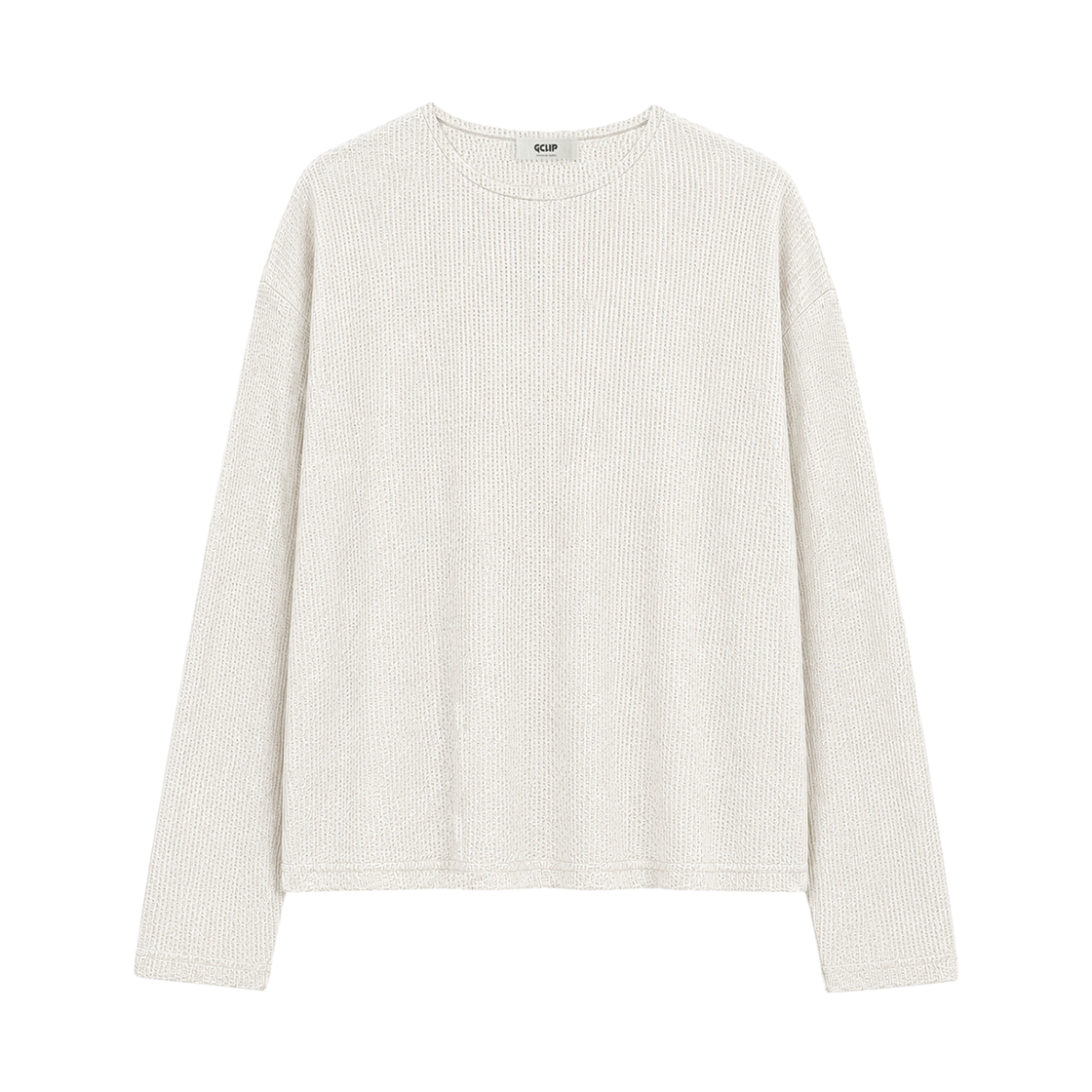 지크립 크루넥 와플 세미 크롭 롱 슬리브 티셔츠 백메란지(GCLIP Crewneck Waffle Semi-Crop Long Sleeve T-Shirt White Melange) - 2