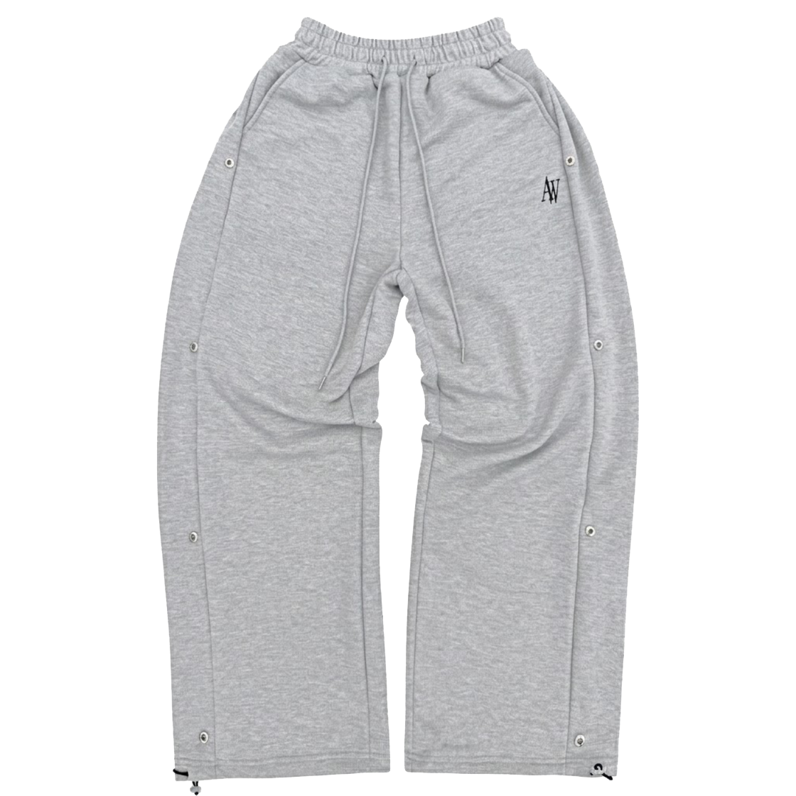 어텐션로우 AW 로고 사이드 스냅 와이드핏 트레이닝 팬츠 그레이멜란지(ATTENTIONROW AW Logo Side Snap Wide Fit Training Pants Gray Melange)