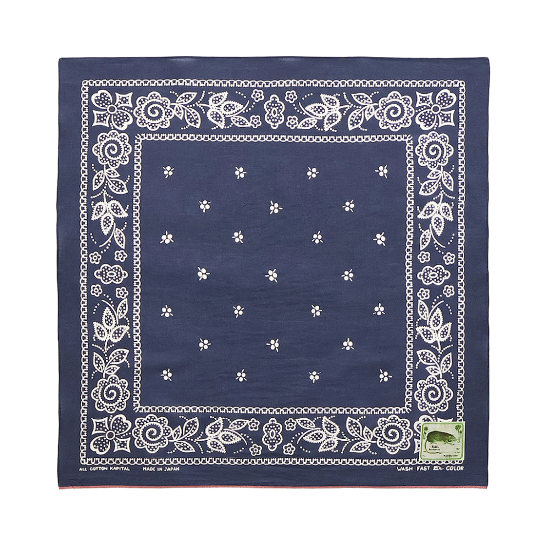 K2604BA522 Kapital Fastcolor Selvedge Bandana Escargot Flower Navy