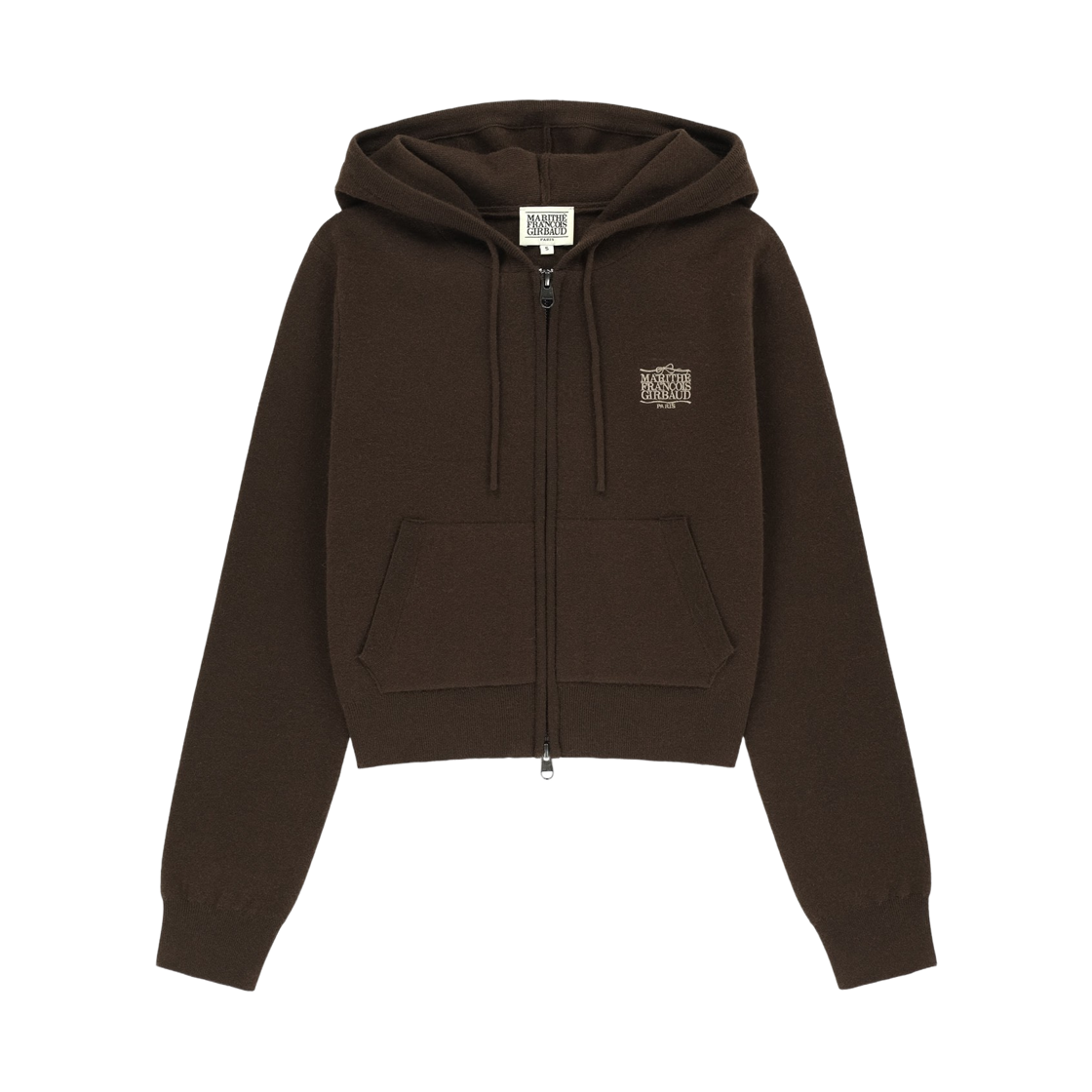 MFG46FCD103-BRW (W) Marithe Francois Girbaud Ribbon Classic Logo Crop Knit Hoodie Zip-Up Brown