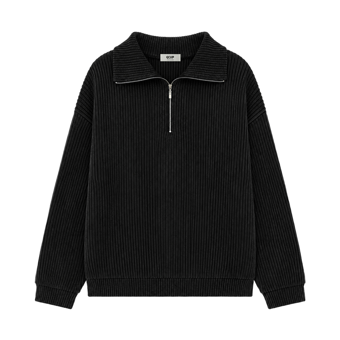 GC골지반집업맨투맨-블랙 GCLIP Regular Fit Half-Zip Collared Sweatshirt Black