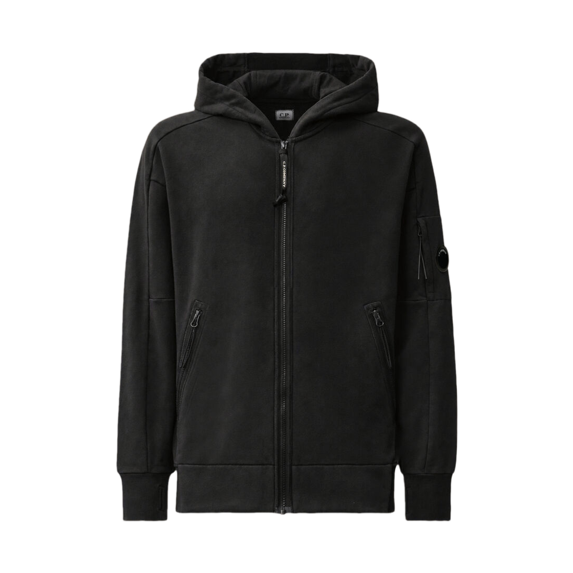 RCCMSS716M005086W999 C.P. Company Diagonal Raised Fleece Hooded Zip Lens Sweatshirt Black - 26FW