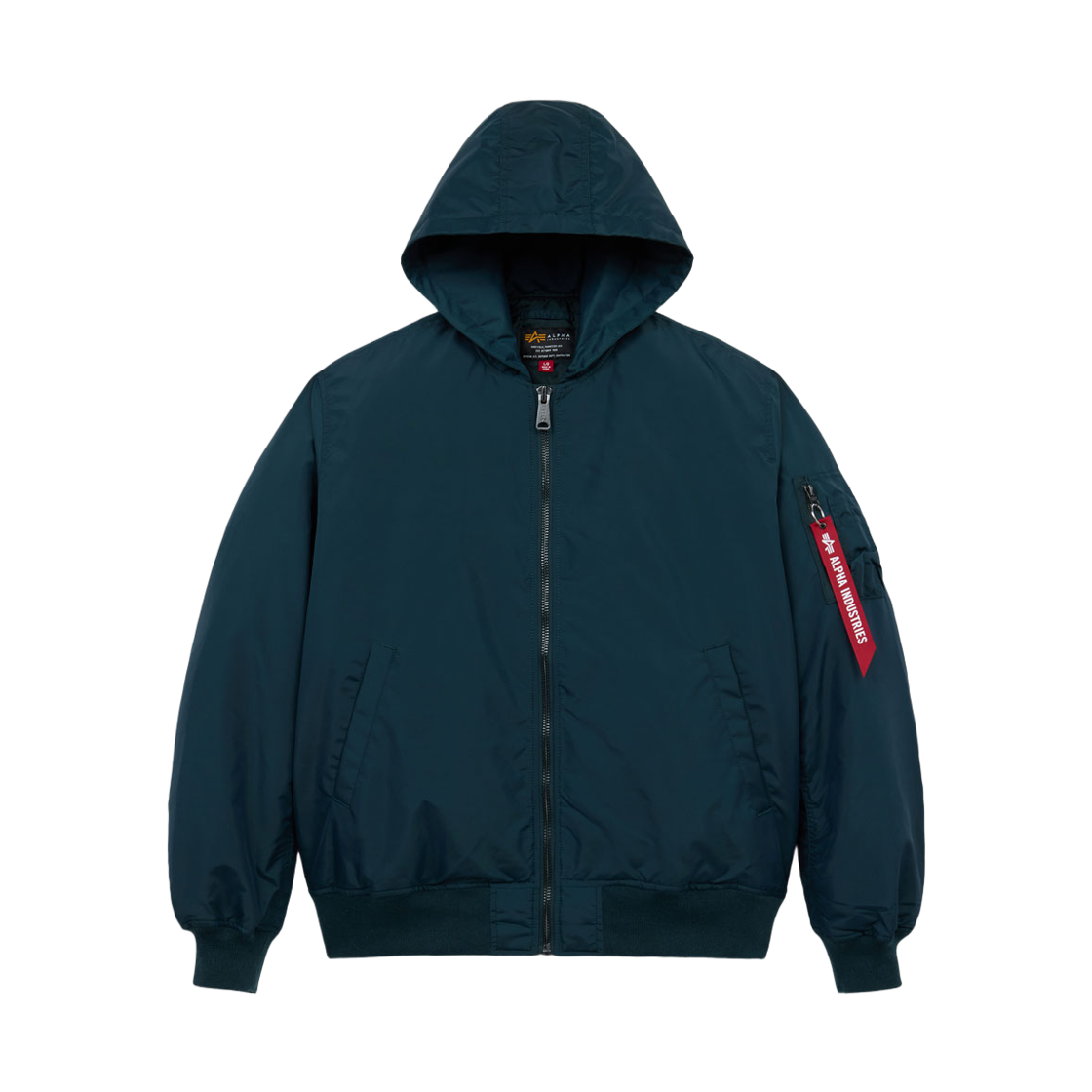알파 인더스트리 MA-1 후디드 릴렉스 핏 플라이트 자켓 옥스포드 미드나잇 틸(ALPHA INDUSTRIES MA-1 Hooded Relaxed Fit Flight Jacket Oxford Midnight Teal)