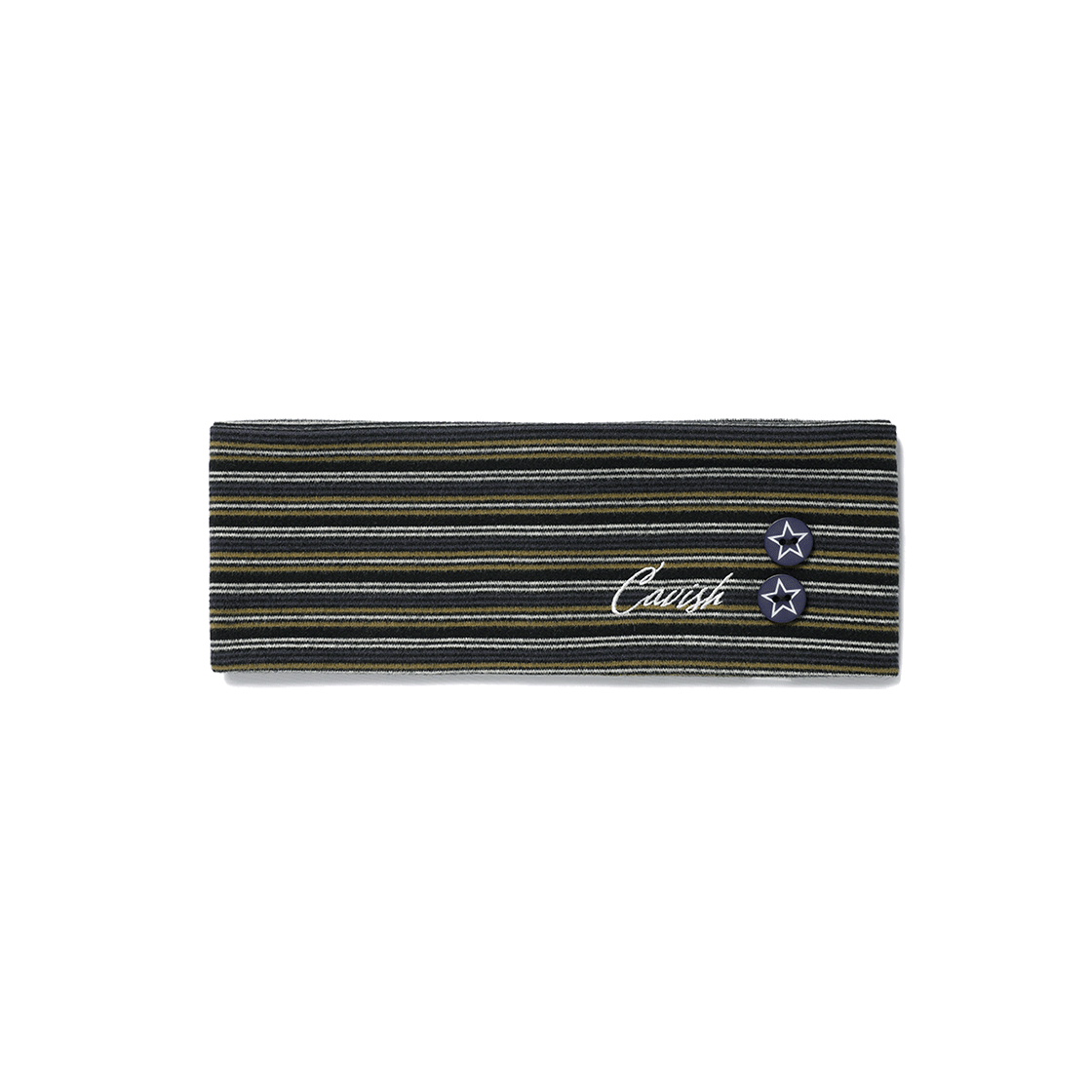 카비시 멀티 스트라이프 버튼 헤어 밴드 카키(CAVISH Multi Striped Button Hair Band Khaki)