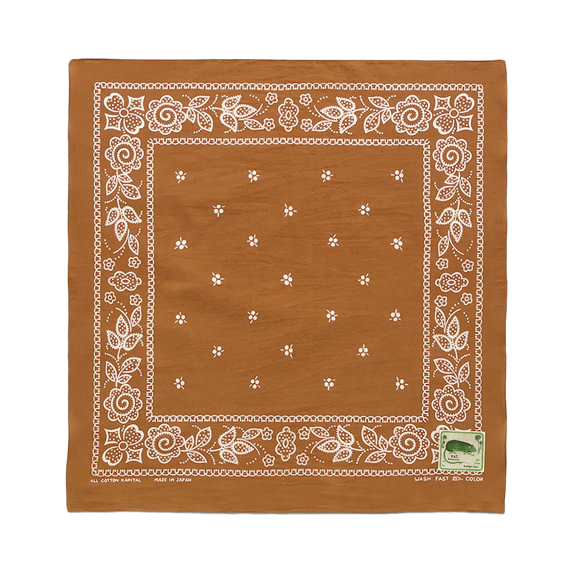 K2604BA522 Kapital Fastcolor Selvedge Bandana Escargot Flower Brown