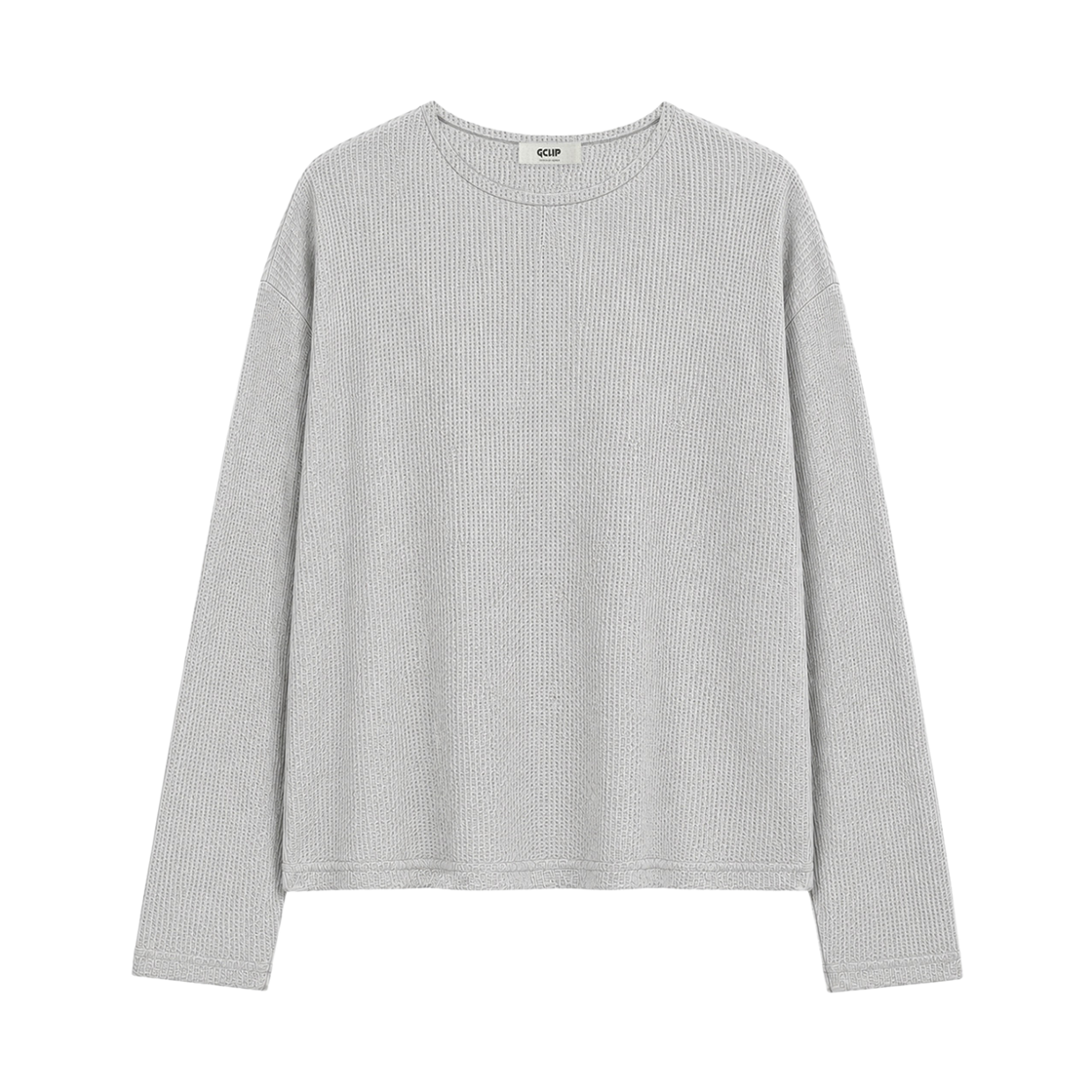 GC와플쫀득크롭롱슬리브-그레이 GCLIP Crewneck Waffle Semi-Crop Long Sleeve T-Shirt Gray