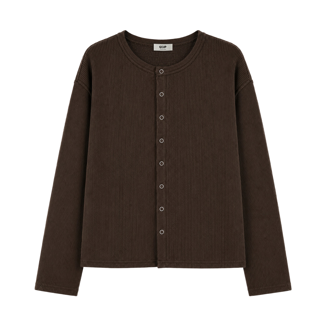 GC리치크롭니트가디건-모카브라운 GCLIP Ring Snap Round Neck Semi-Crop Knit Cardigan Mocha Brown