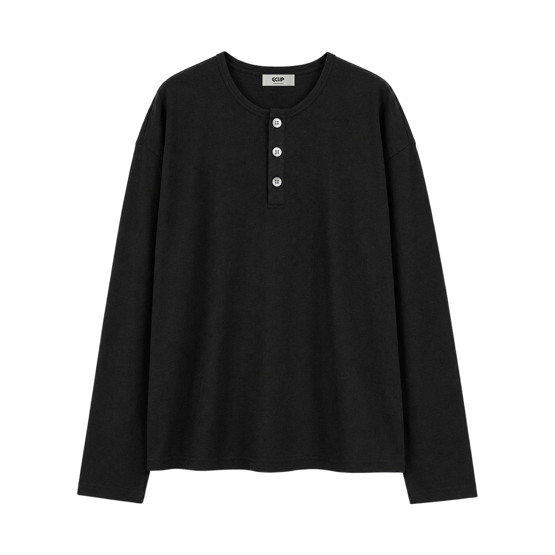 GC세미크롭헨리넥롱슬리브-블랙 GCLIP Henley Neck Semi-Crop Daily Long Sleeve T-Shirt Black
