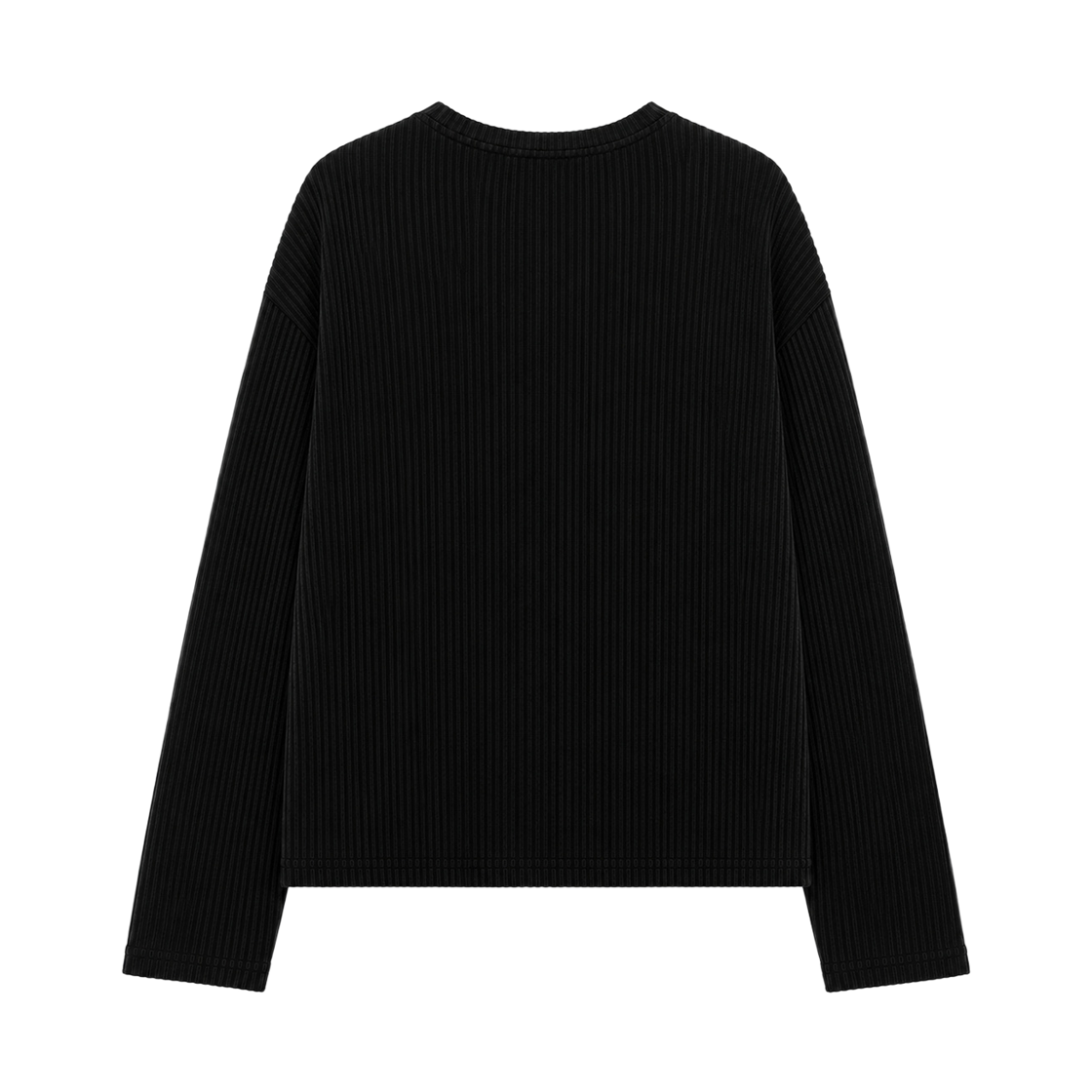 지크립 리브드 라운드 넥 세미 크롭 니트 롱 슬리브 티셔츠 블랙(GCLIP Ribbed Round Neck Semi-Crop Knit Long Sleeve T-Shirt Black) - 3