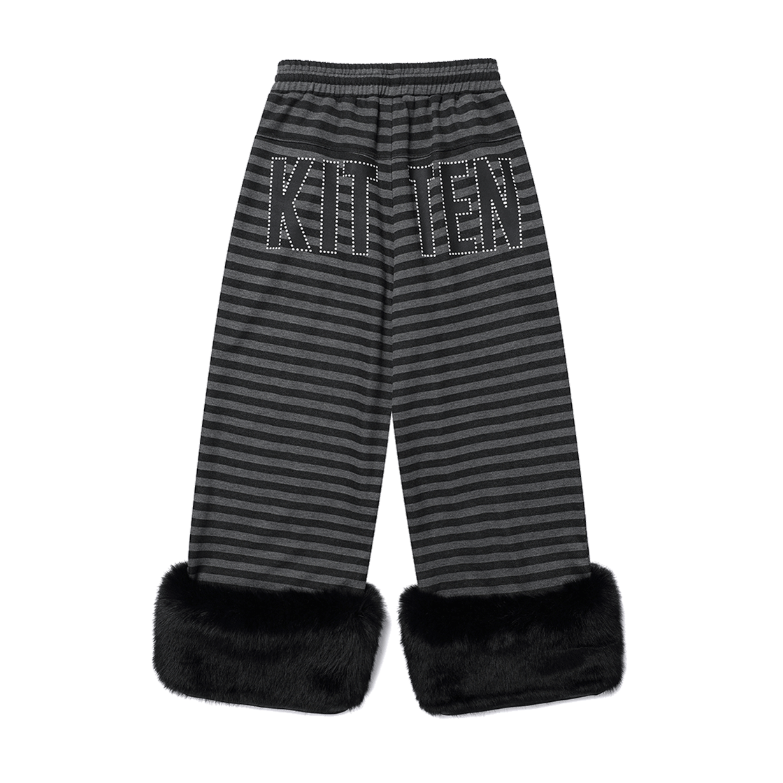 카비시 스트라이프 퍼 키튼 와이드 스웨트 팬츠 블랙(CAVISH Striped Fur Kitten Wide Sweat Pants Black)