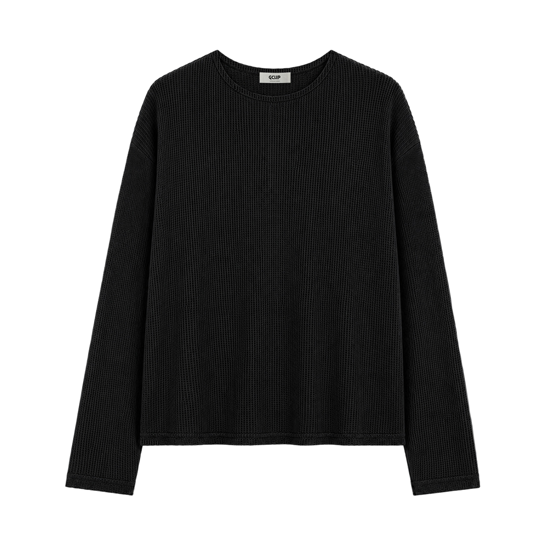 GC와플쫀득크롭롱슬리브-블랙 GCLIP Crewneck Waffle Semi-Crop Long Sleeve T-Shirt Black