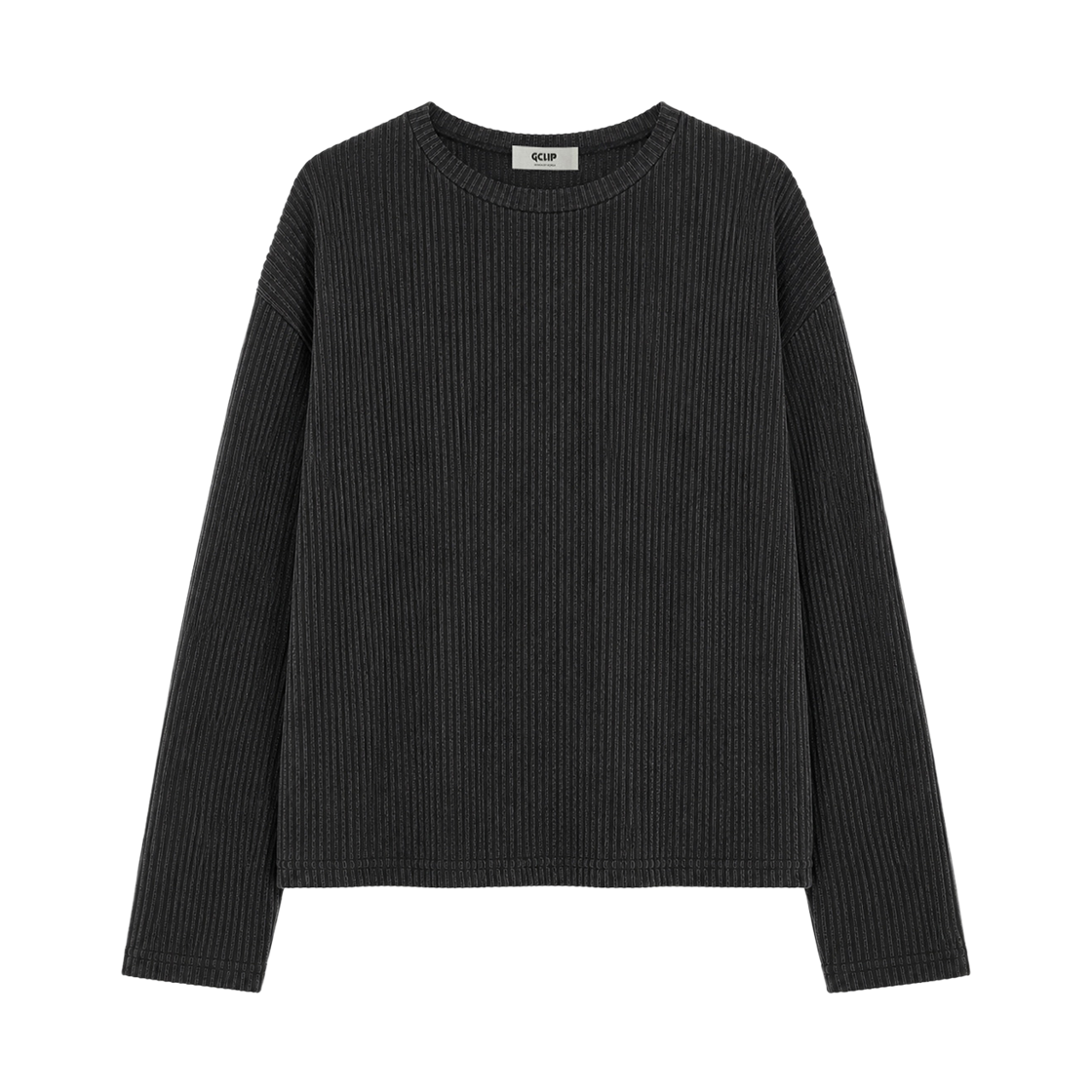 지크립 리브드 라운드 넥 세미 크롭 니트 롱 슬리브 티셔츠 다크그레이(GCLIP Ribbed Round Neck Semi-Crop Knit Long Sleeve T-Shirt DarkGray) - 2