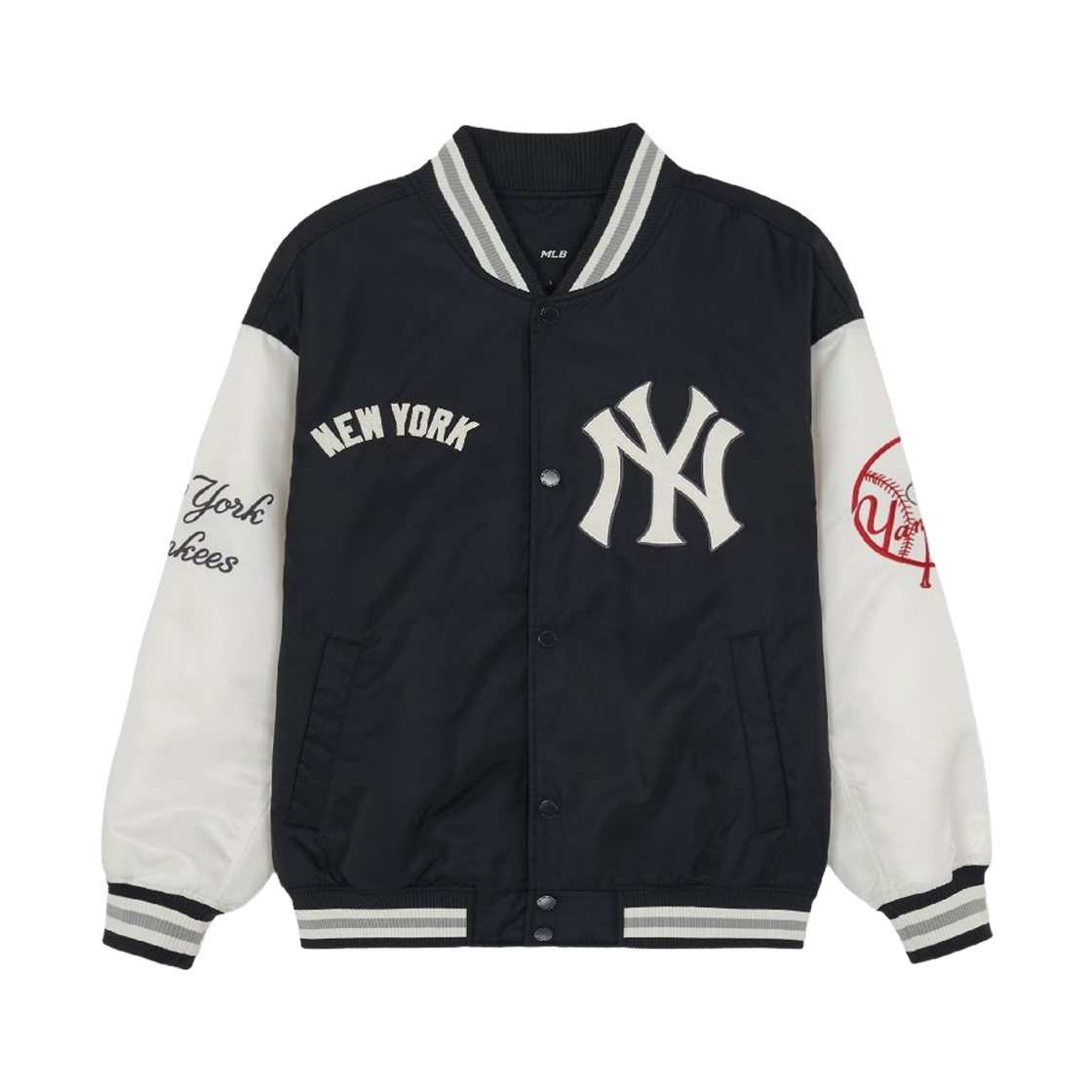 3AJPV2161-50BKS MLB Signature Nylon Varsity Jacket New York Yankees Black