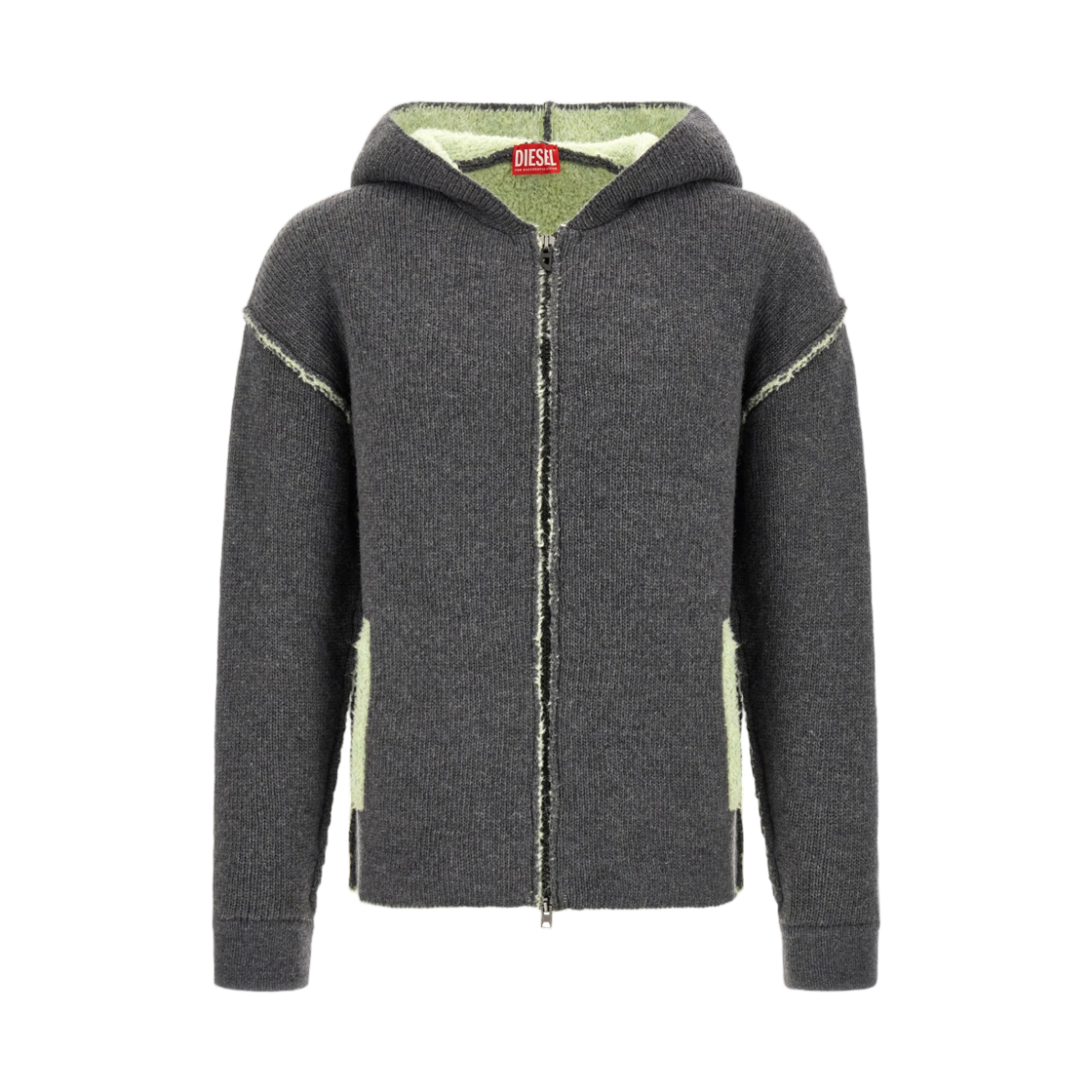 A241670JCBC-96KA Diesel Zip-Up Hoodie In Dual-Texture Knit Grey