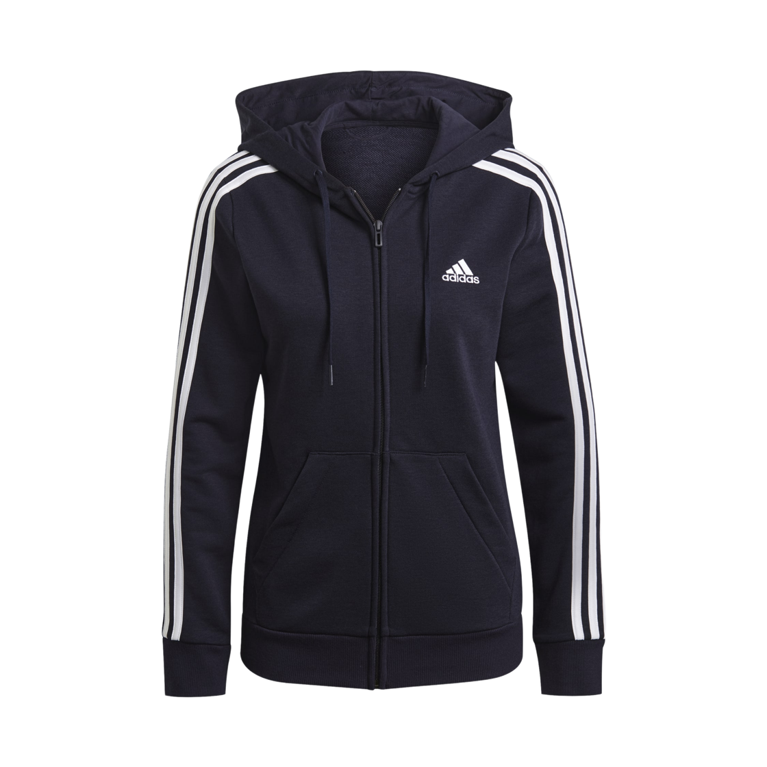 GL0804 (W) Adidas Essentials French Terry 3-Stripes Full-Zip Hoodie Legend Ink White - US Sizing