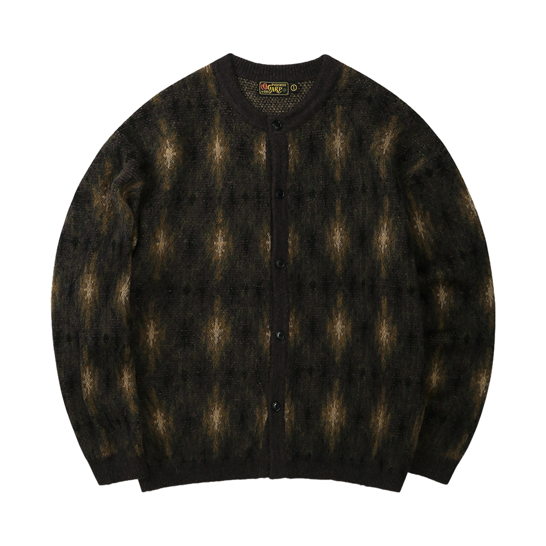O26WWKN004KH OGARP Aztec Jacquard Cardigan Khaki