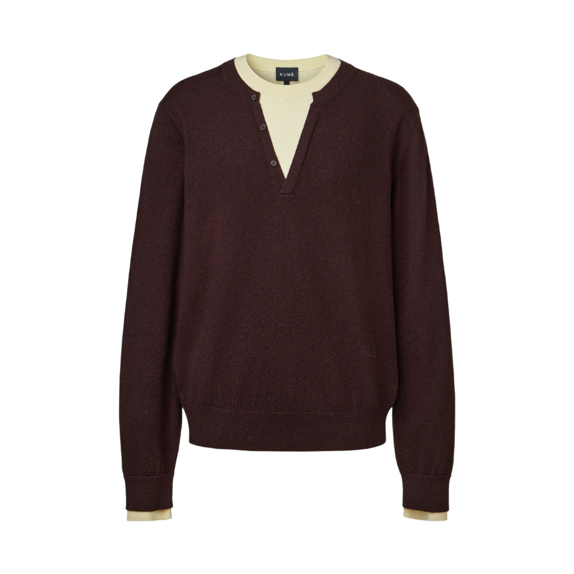 M-KM-26FW-SW04-DBR KUME UNISEX Cashmere Blend Color-Block Layered Knit Deep Brown