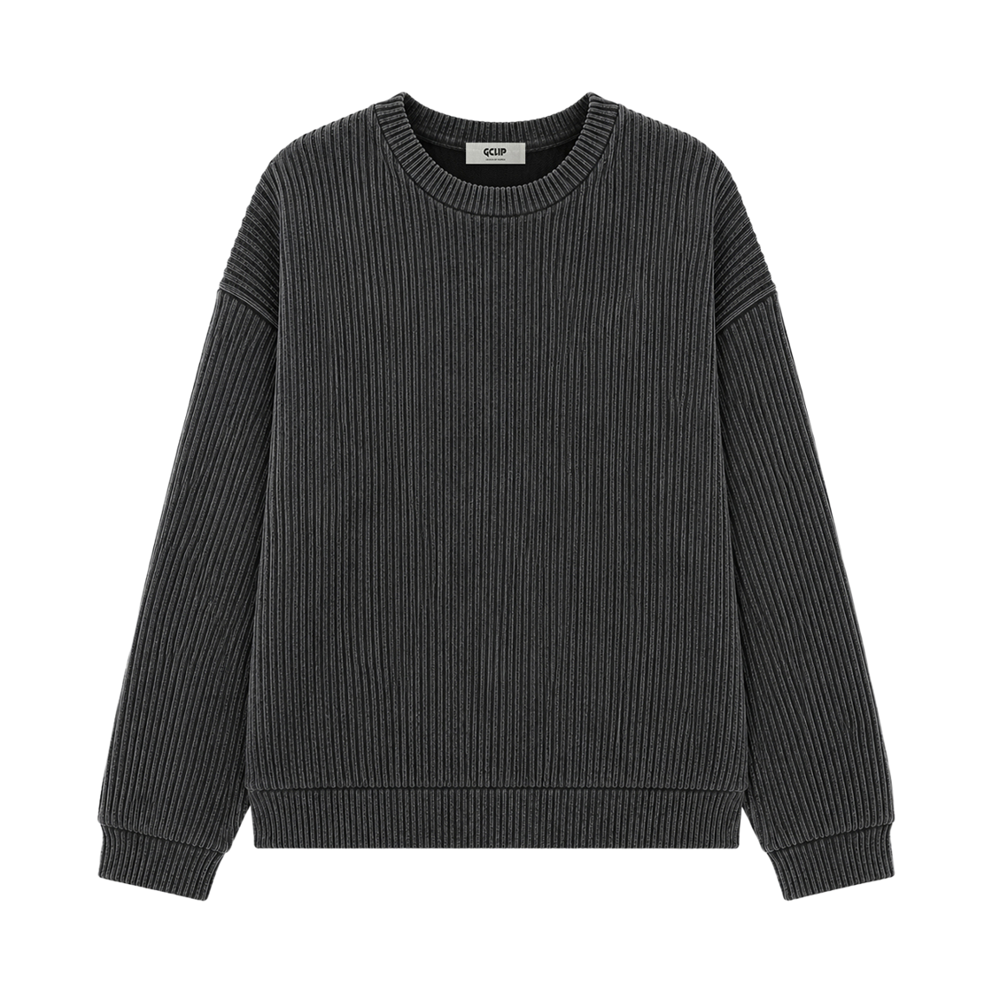 지크립 레귤러 핏 라운드넥 니트 맨투맨 스웨트셔츠  차콜(GCLIP Regular Fit Round Neck Knit Sweatshirt Charcoal)