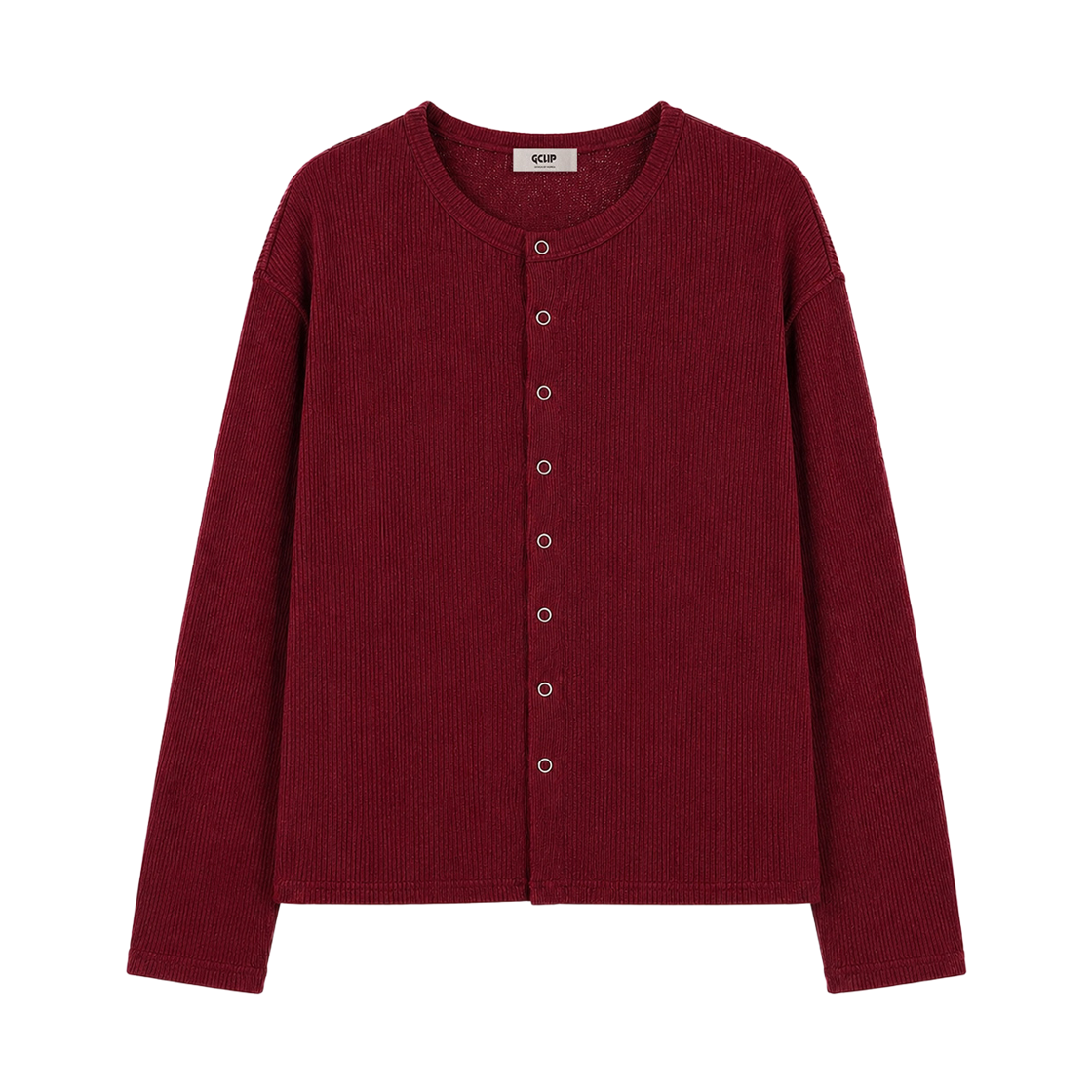 지크립 링 스냅 라운드 넥 세미 크롭 니트 가디건 버건디(GCLIP Ring Snap Round Neck Semi-Crop Knit Cardigan Burgundy) - 2