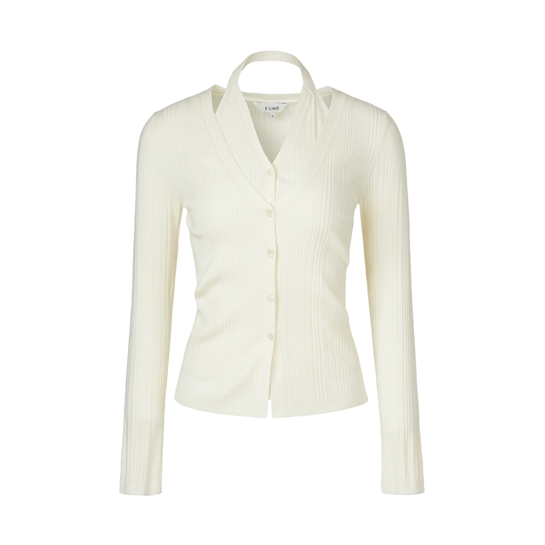 쿠메 홀터 레이어링 니트 가디건 아이보리(KUME Halter Layered Ribbed knit Cardigan Ivory) - 2