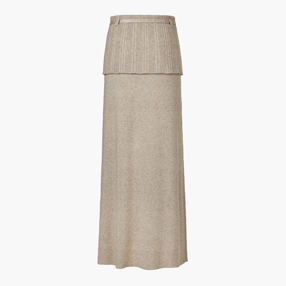 쿠메 폴드오버 캐시미어 니트  스커트 베이지(KUME Cashmere Blend Fold-Over Knit Skirt Beige) - 3