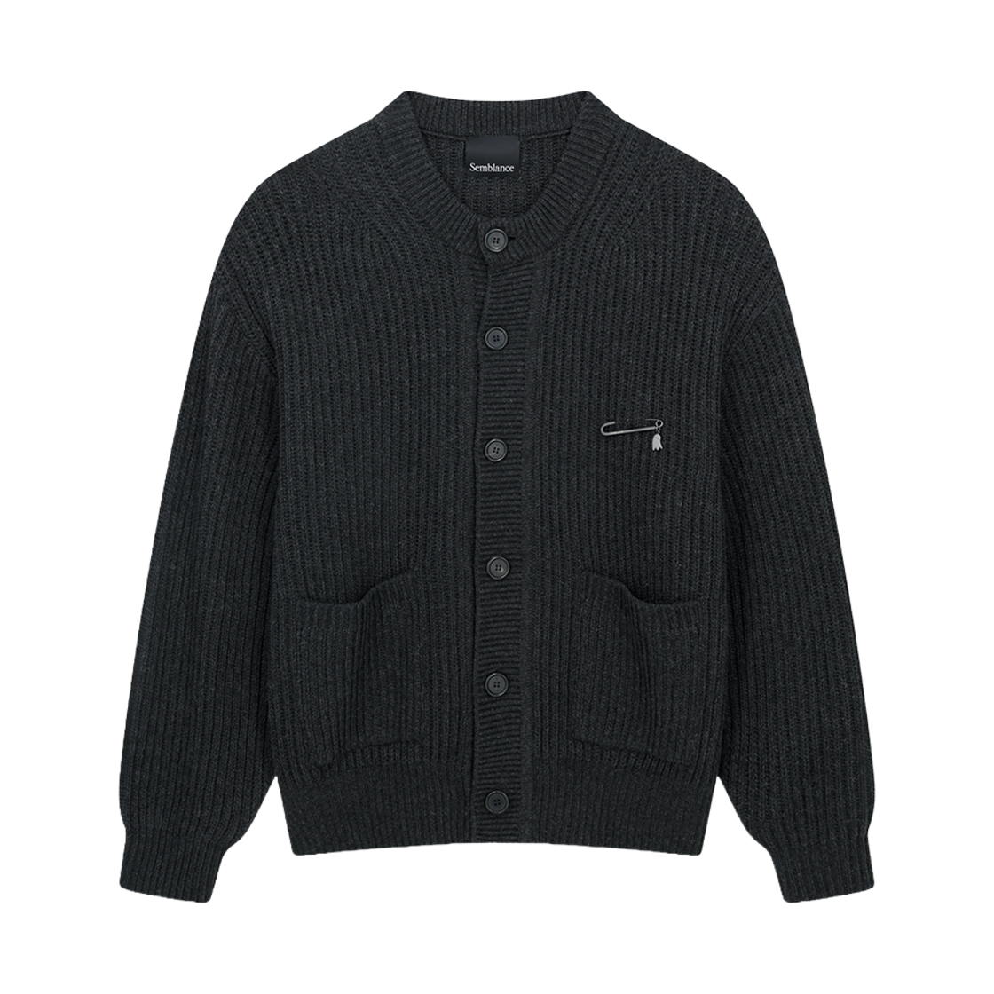 ZI5KT836CH ZIOSONGZIO SEMBLANCE Ribbed Collarless Cardigan Charcoal