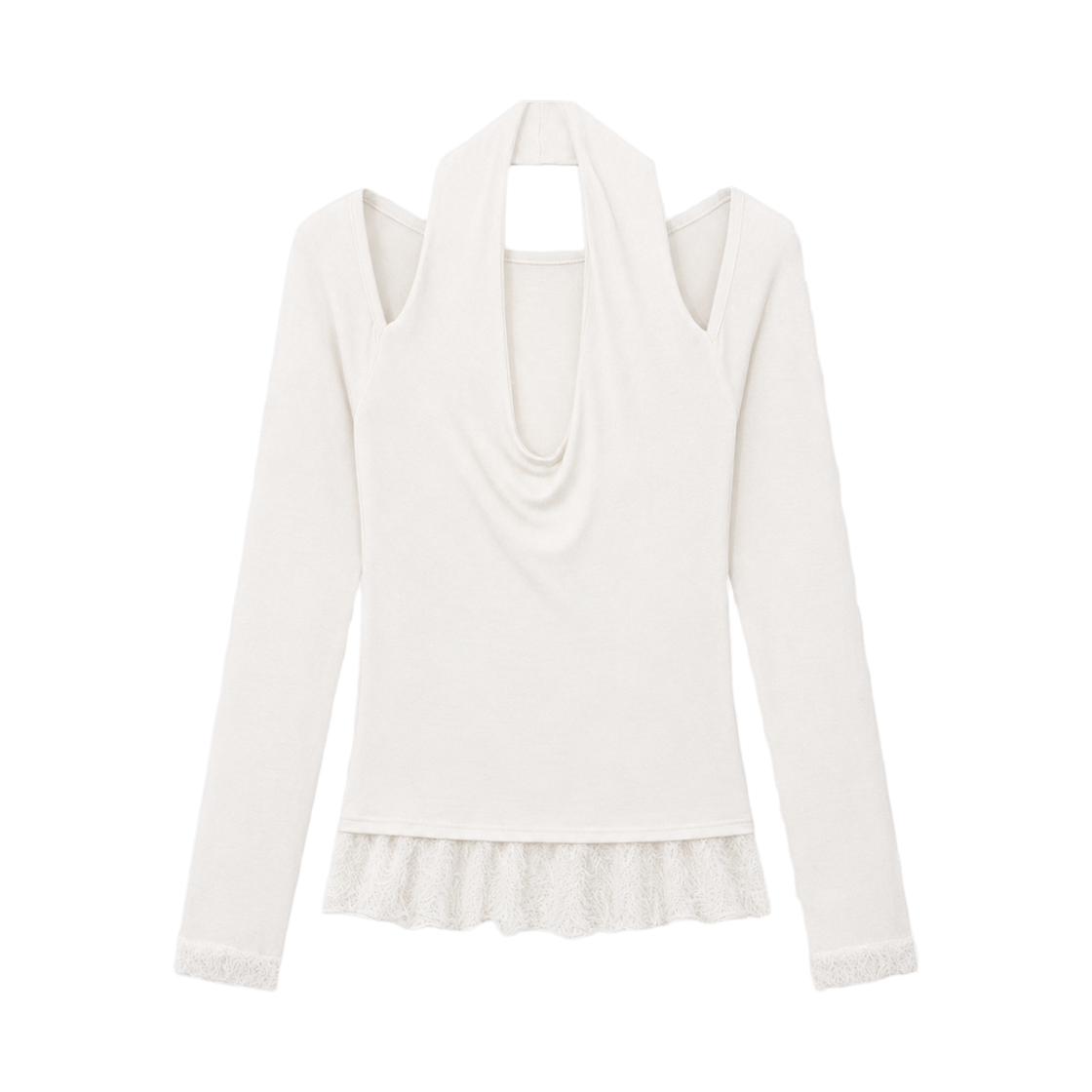 AMS052 Uglyshadow Scarf Fur Frill T-Shirt(Ivory)
