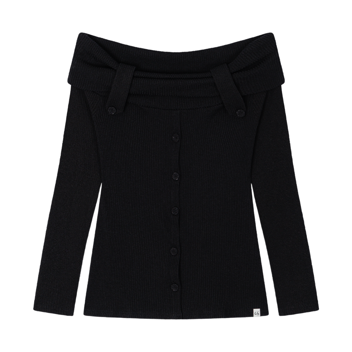 어글리쉐도우 버튼 오프숄더 니트(블랙)(Uglyshadow Button Off-Shoulder Knit(Black))